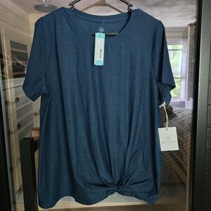 Wander Blue Tie Front Polo Tee